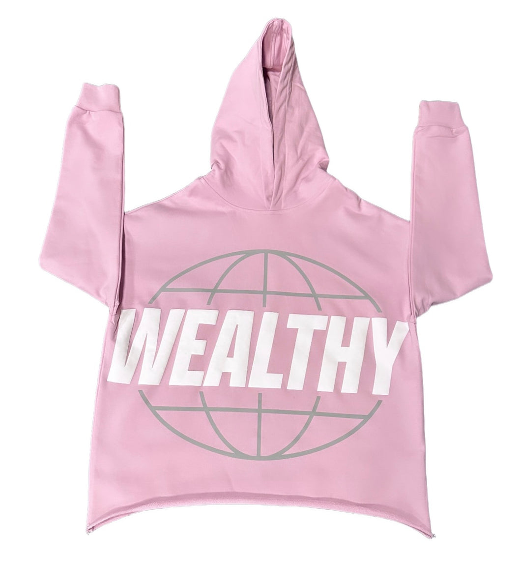 Wealthy Cropped Hoodie (Soft Pink/Grey/White)
