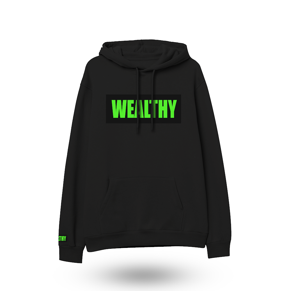 Wealthy Hoodie Black Black Neon Green