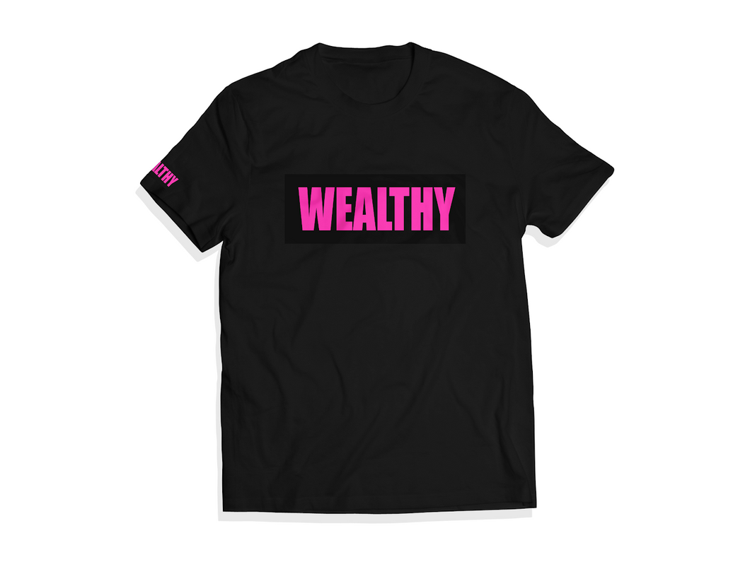 Wealthy Tee (Black/Black/Neon Pink)