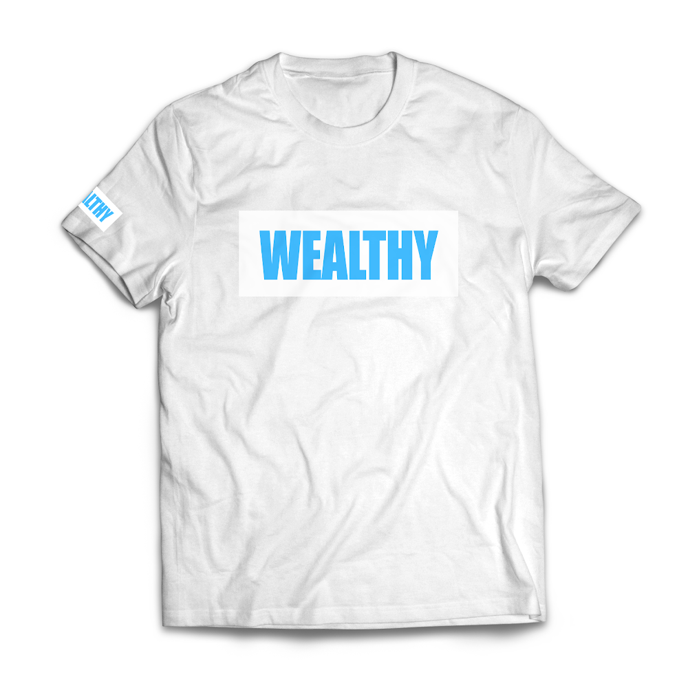 Wealthy Tee (White/White/Baby Blue)