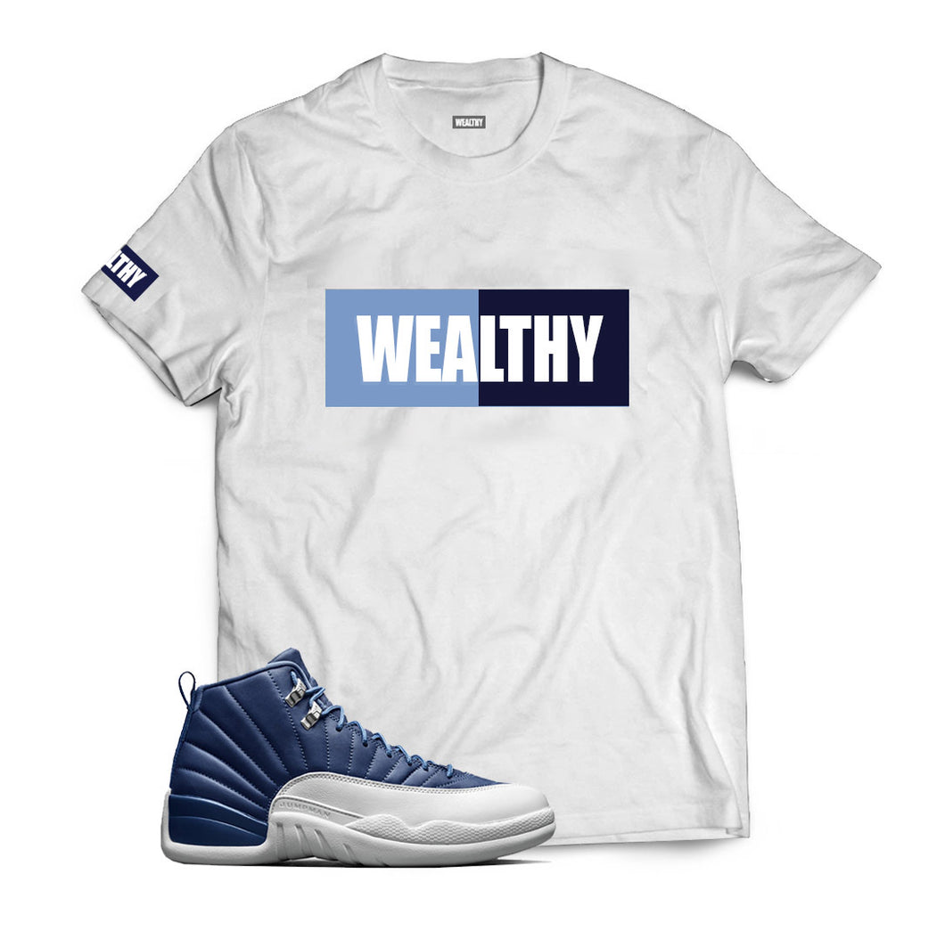 Wealthy Tee (White/Baby Blue/Navy/White)