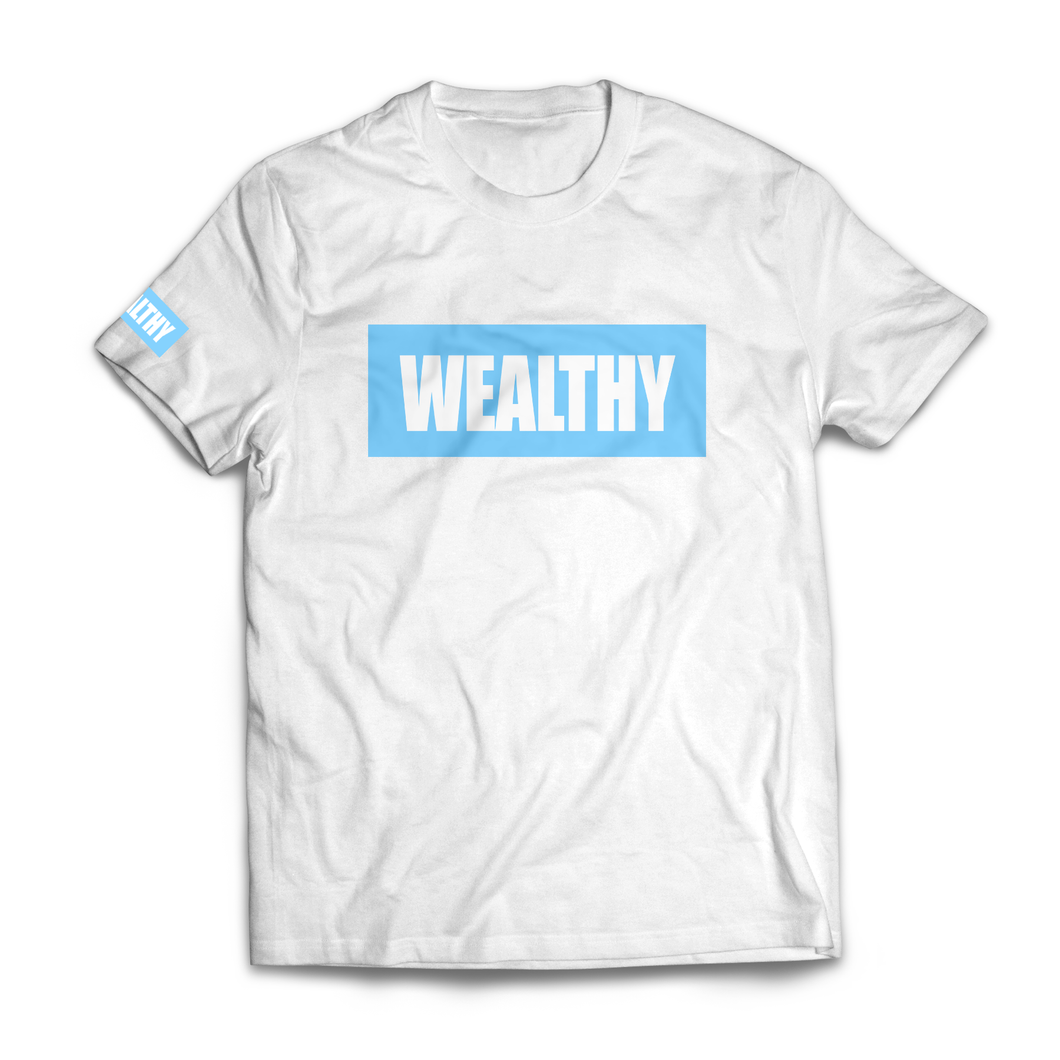 Wealthy Tee (White/Baby Blue)