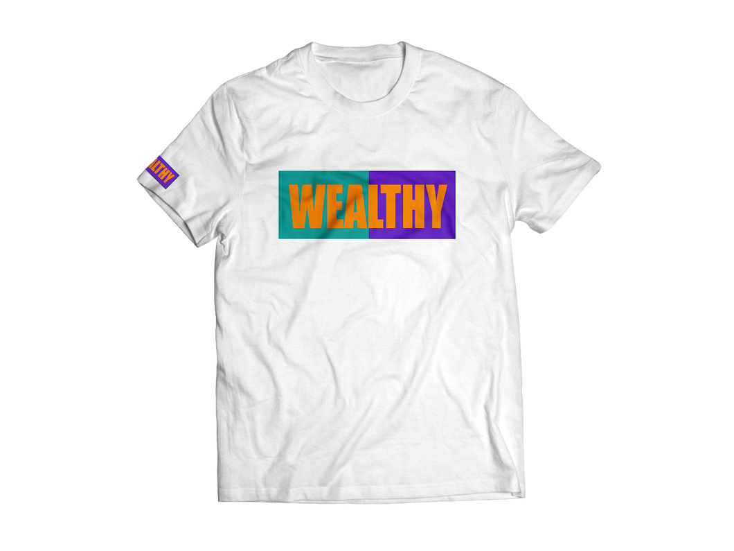 Wealthy Tee (White/Teal/Purple/Orange)
