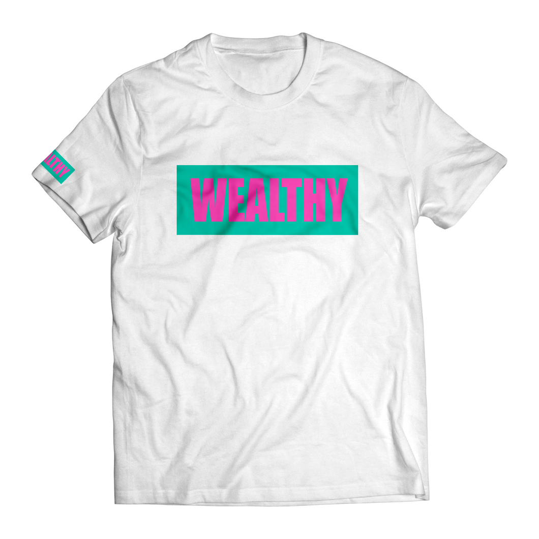 Wealthy Tee (White/Teal/Hot Pink)